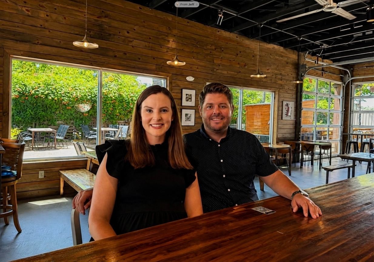 Matt and Hannah Burks at the bar at Harvest House